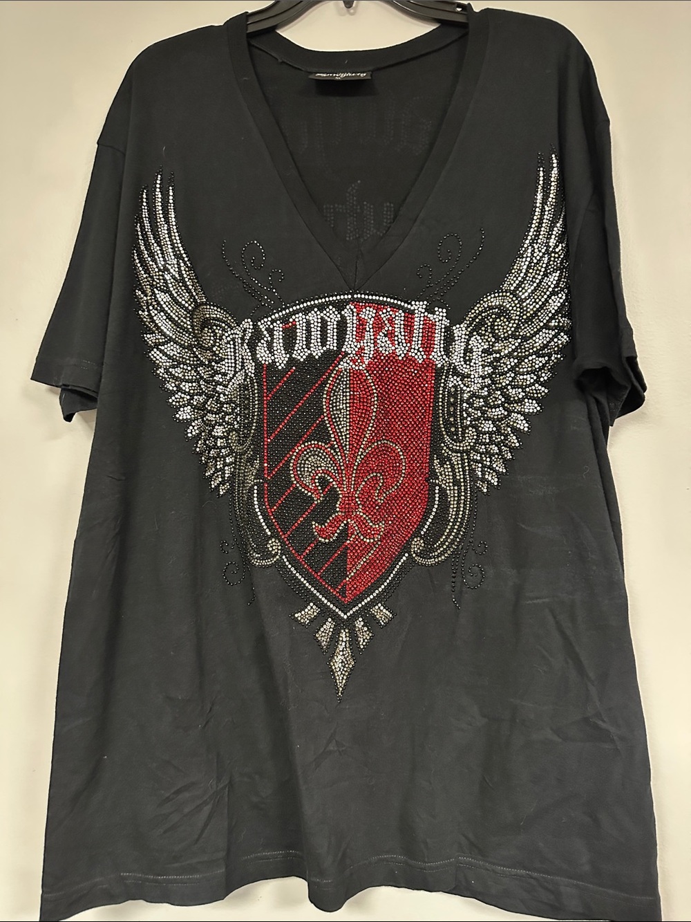 Rawyalty Black Label Y2K Pristine Shield & Wings Rhinestone Tee  XL